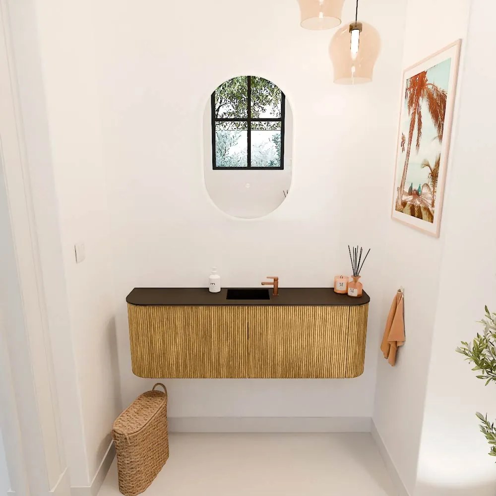 Mondiaz Joya 125cm toiletmeubel ronding links/rechts oak met wastafel faye midden 1 kraangat urban
