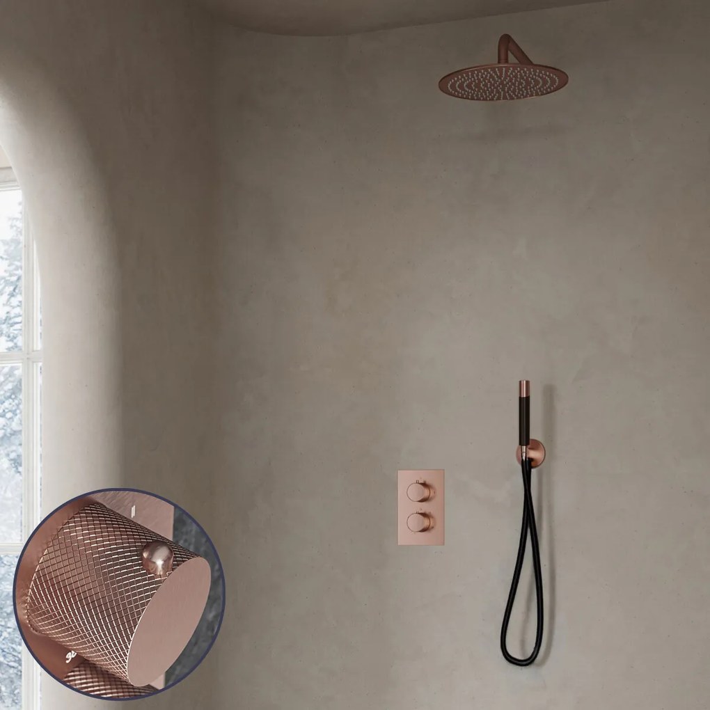 Saniclear Copper Curved Pro inbouw regendouche met 30cm hoofddouche en muurarm geborsteld koper