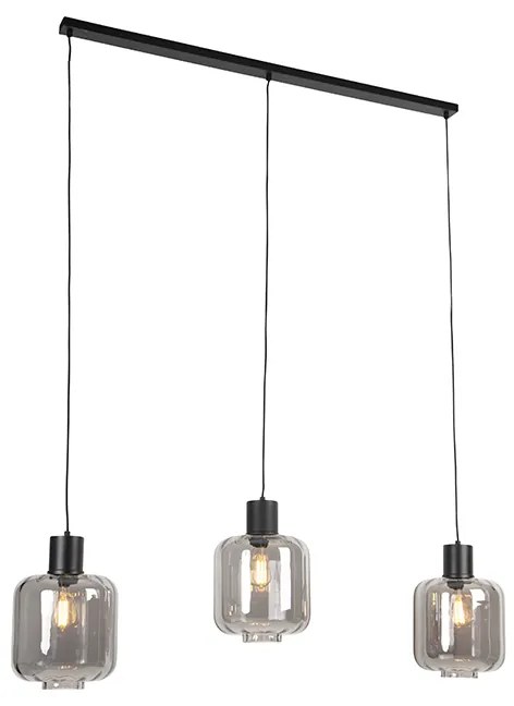 Design hanglamp zwart met smoke glas 3-lichts 161,5 cm - Qara