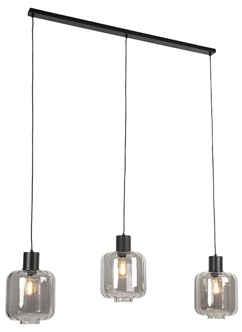 Eettafel / Eetkamer Design hanglamp zwart met smoke glas 3-lichts 161,5 cm - Qara Design E27 Binnenverlichting Lamp