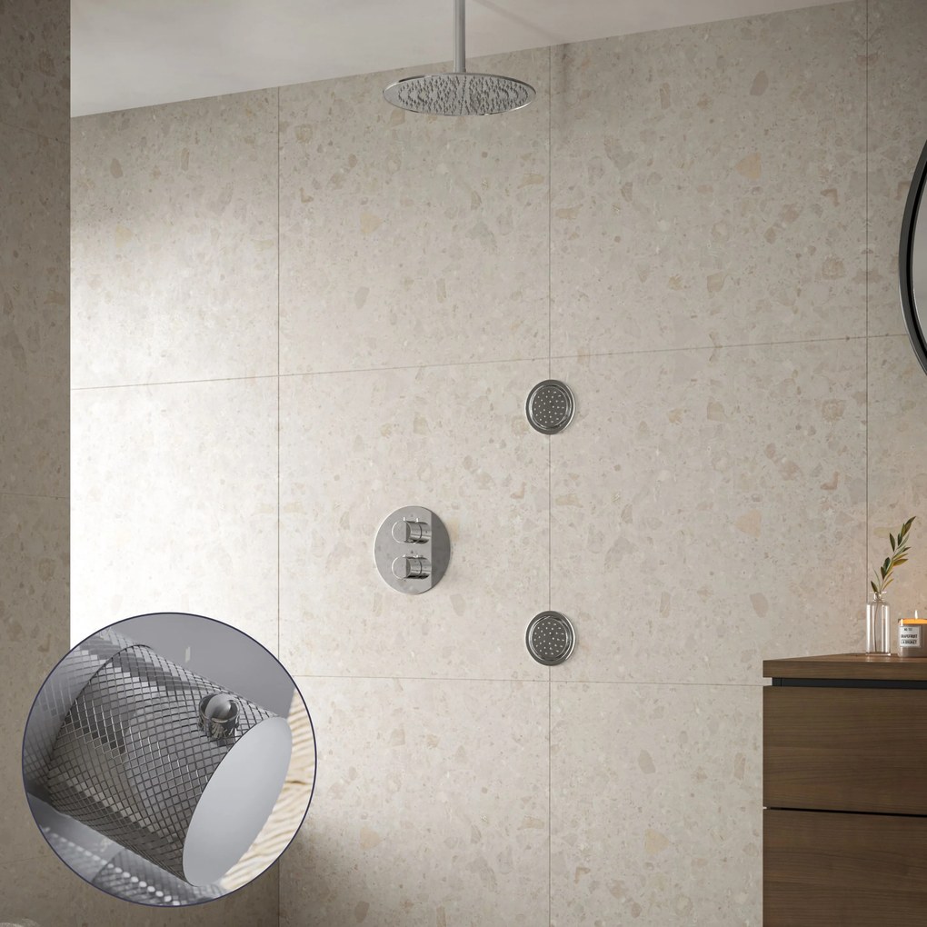 Saniclear Talpa Curved inbouw regendouche 30cm met ronde massagejets en plafondarm chroom