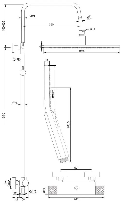 Brauer Gold Carving opbouw regendouche met 30cm douchekop en 3 standen handdouche geborsteld messing PVD