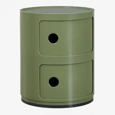 Pack Van 2 Nachtkastjes Ø30 Cm Met Planken Babel 2 Lades & Groen – Intens Olijf - Sklum