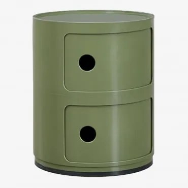 Set Van 2 Ronde Nachtkastjes Ø30 Cm Met Planken Babel Groen – Intens Olijf & 2 Lades - Sklum