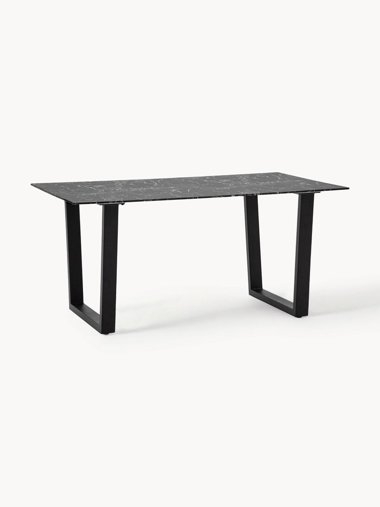 Eettafel Davidson met glazen tafelblad in marmerlook, 160 x 90 cm