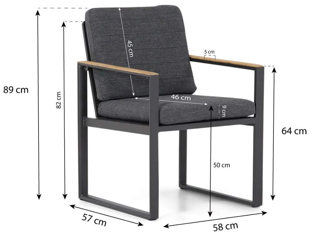 Tuinset 6 personen 214 cm Aluminium/teak Grijs Lifestyle Garden Furniture Soray