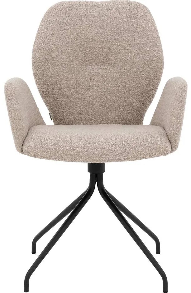 Goossens Eetkamerstoel Hera beige stof met armleuning, modern design