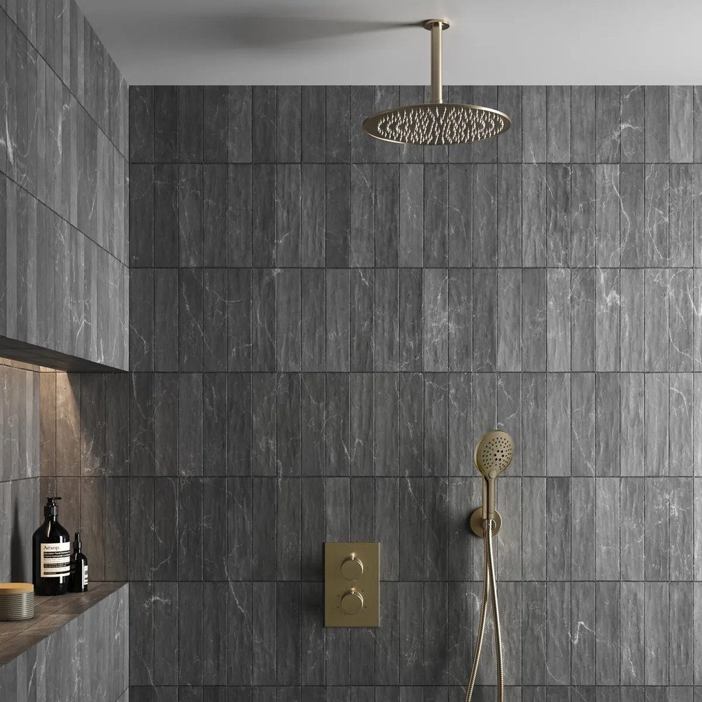 Saniclear Brass inbouw regendouche met 20cm hoofddouche, plafondarm en 2 standen handdouche geborsteld messing - mat goud
