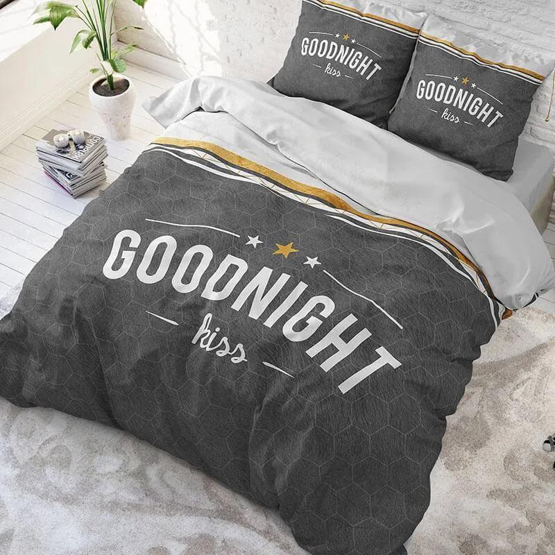 DreamHouse Bedding Goodnight Kiss - Antraciet 1-persoons (140 x 220 cm + 1 kussensloop) Dekbedovertrek