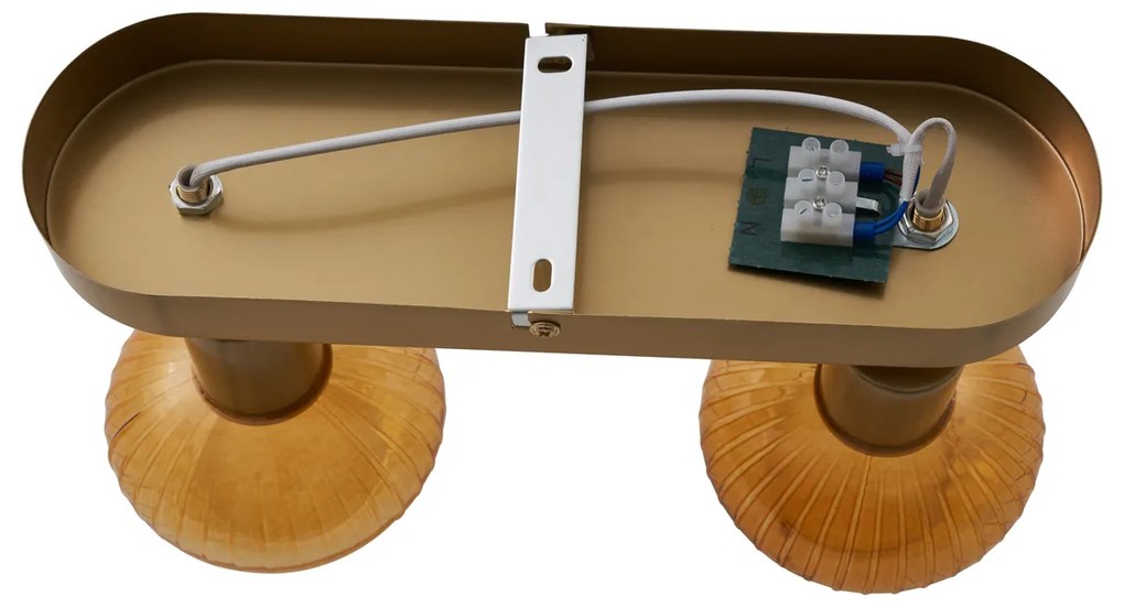 Afgeronde plafondspot goud met amber glas 2-lichts - Teddy