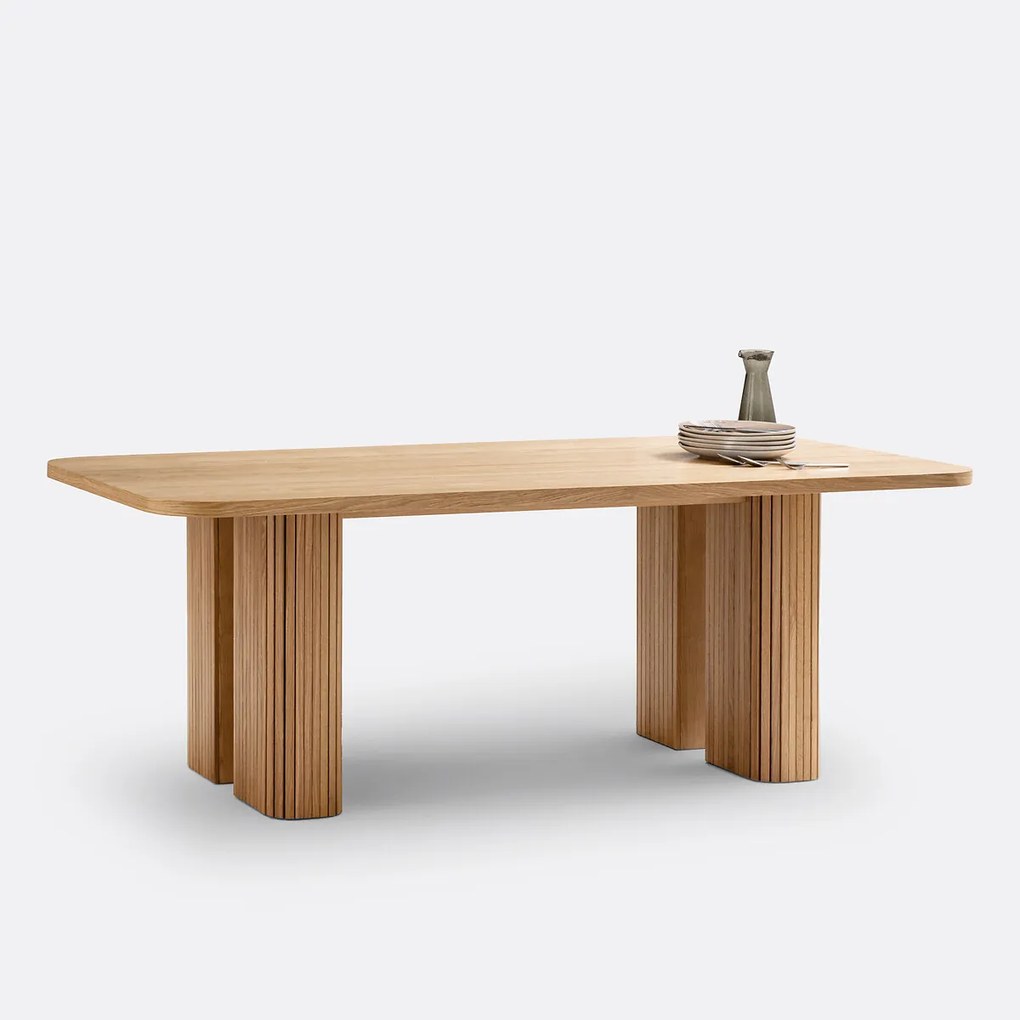 Rechthoekige eettafel, eiken en grenenfineer, 6 tot 8 couverts, LATTI