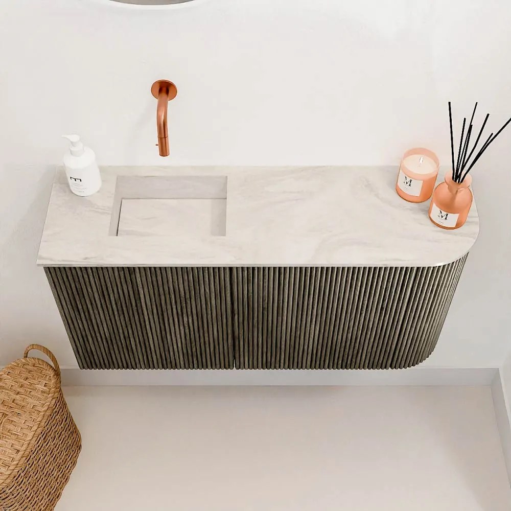 Mondiaz Joya DLux 80cm toiletmeubel ronding rechts shadow met wastafel faye links zonder kraangat ostra