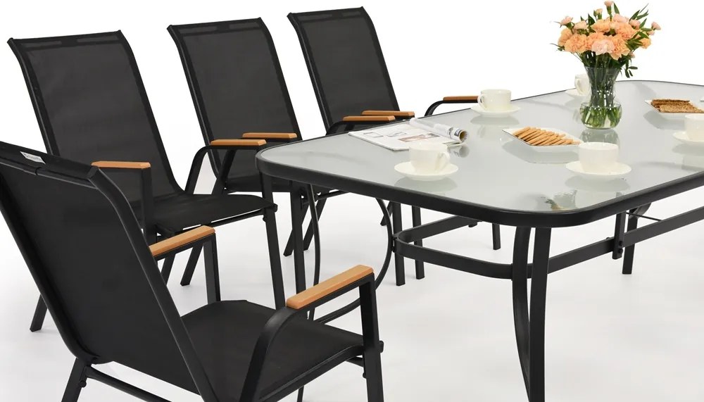 Modena/Bitonto Wood metalen tuinmeubelen voor 8 personen met grote Garden Point tafel zwart