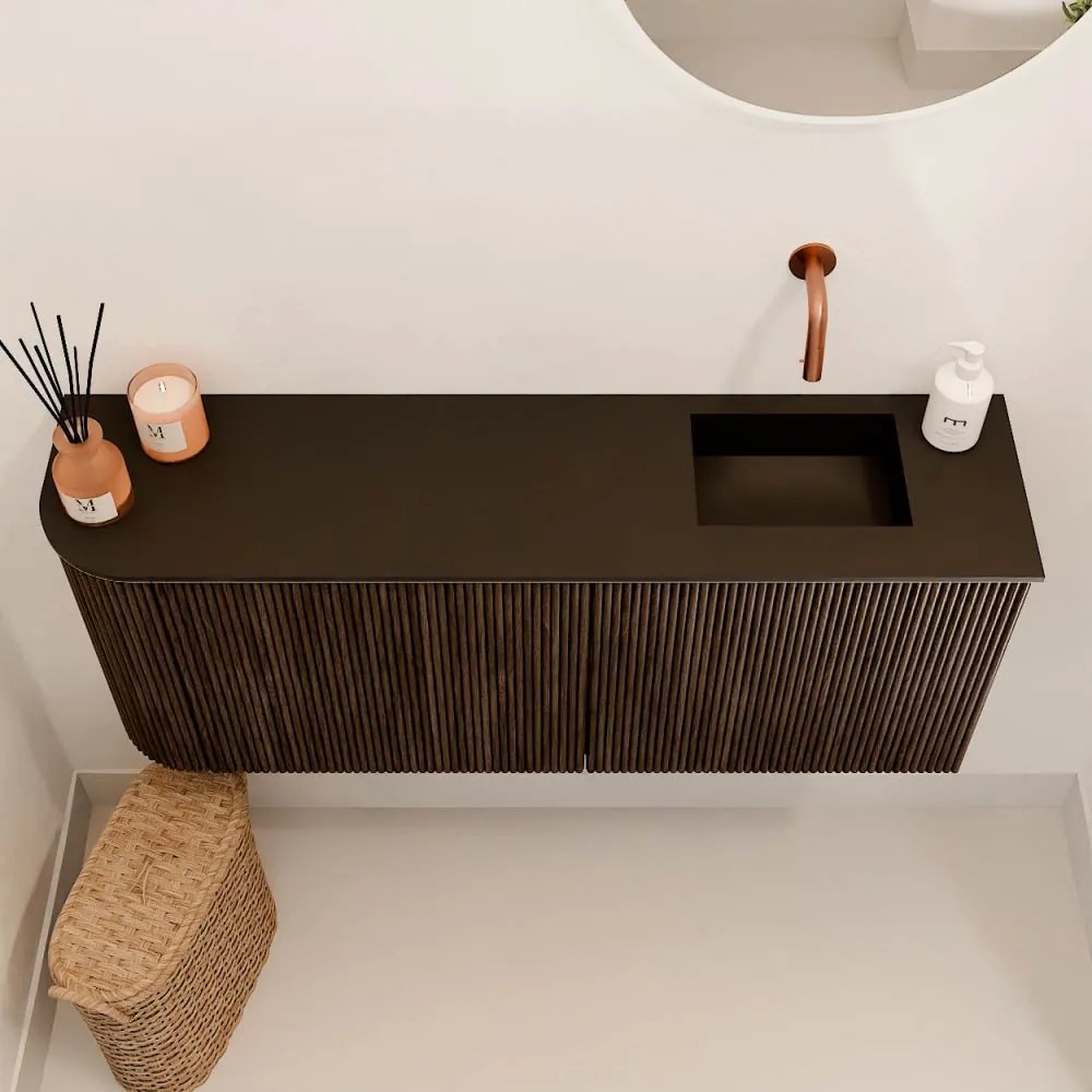 Mondiaz Joya 100cm toiletmeubel ronding links walnut met wastafel faye rechts zonder kraangat urban