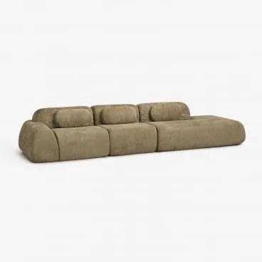 Modulaire Hoekbank Van 3 Delen Met Rechter Divan In Vacuüm Verpakte Chenille Merida Chenille Dik Saliegroen - Sklum