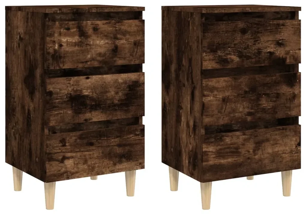 vidaXL Nachtkastjes 2 st met houten poten 40x35x69 cm gerookt eiken