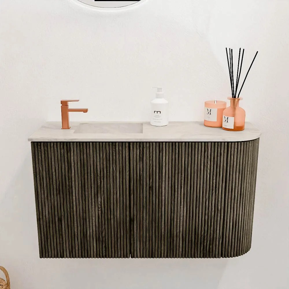 Mondiaz Joya DLux 70cm toiletmeubel ronding rechts shadow met wastafel faye links 1 kraangat ostra