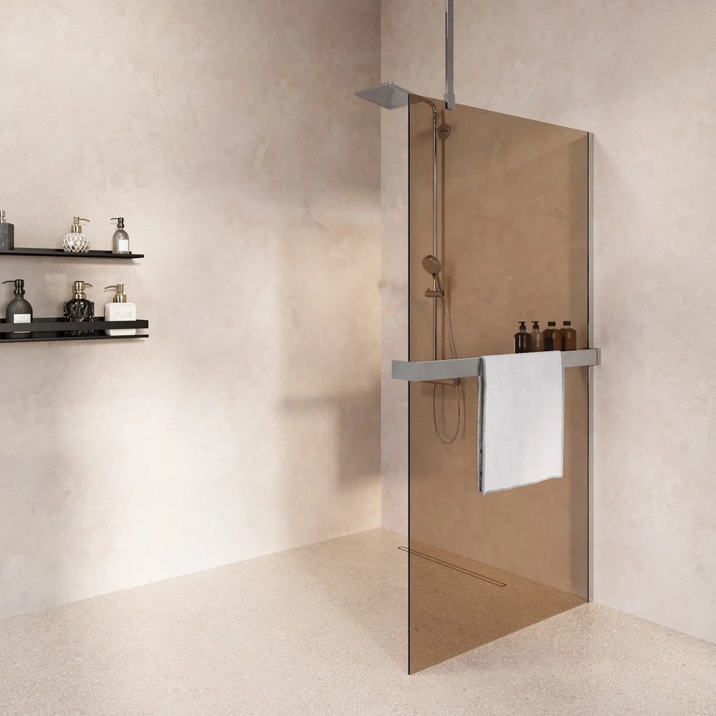 Saniclear Bright inloopdouche 80cm met handdoekhouder en bronsglas chroom