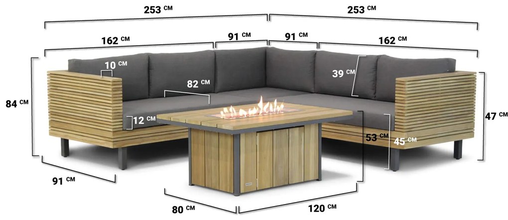 Dining Loungeset Teak Old teak greywash 6 personen Lifestyle Garden Furniture New York