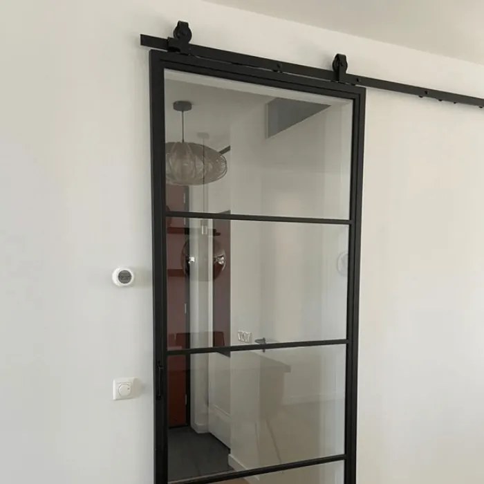 Stalen Schuifdeur - 4-vaks Met Helder Glas - Zwart - Incl. Rails