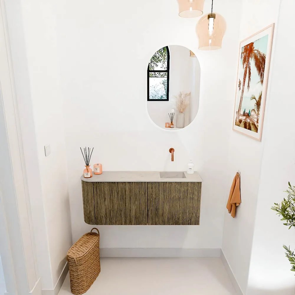 Mondiaz Joya DLux 100cm toiletmeubel ronding links dusk met wastafel faye rechts zonder kraangat opalo