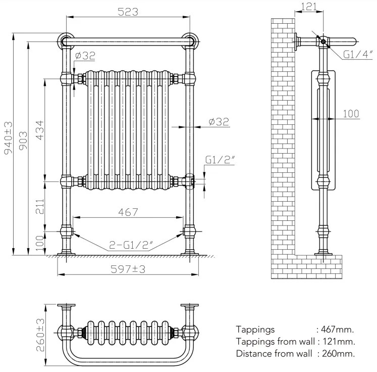 Eastbrook Isbourne klassieke radiator 60x95cm 894W chroom/antraciet