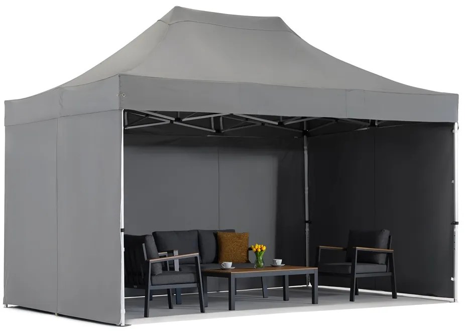 Antraciet Manta 3 x 4,4m sneltuintent met Garden Point gordijnen