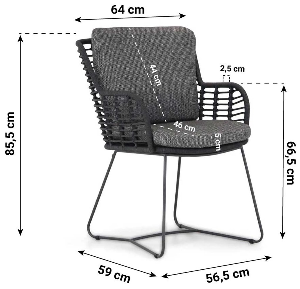 Tuinset Ronde Tuintafel 6 personen Rope Grijs 4 Seasons Outdoor Fabrice/Ancona