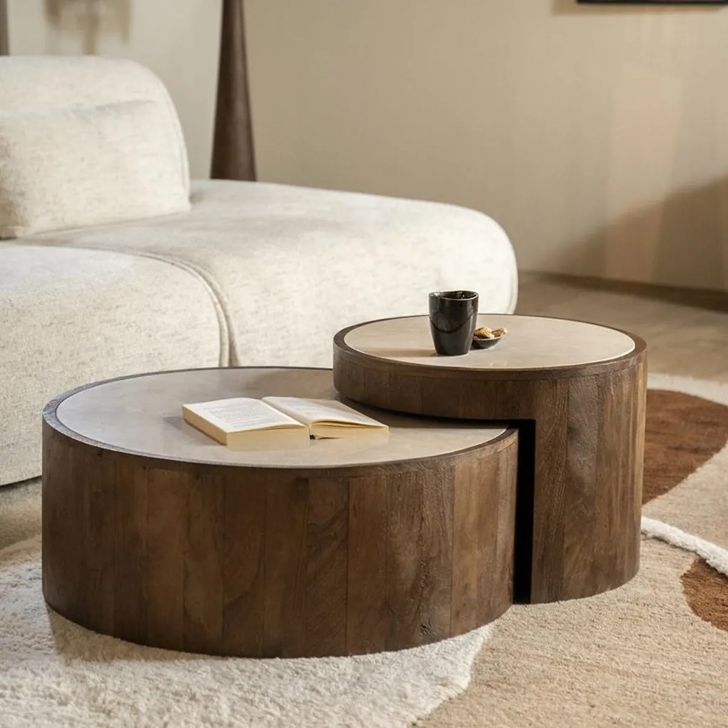 Hout En Marmer Salontafel Set Rond