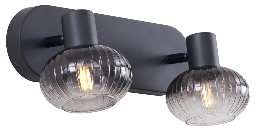 Afgeronde plafondSpot / Opbouwspot / Plafondspot zwart met smoke glas 2-lichts - Teddy Modern E14 Scandinavisch ovaal Binnenverlichting Lamp