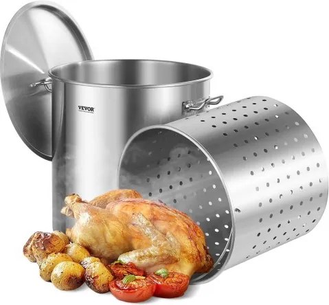 VEVOR soeppan roestvrij staal, 79,5 L kookpotten grote capaciteit pan kookgerei steelpan met mand &amp; deksel &amp; handvat, soeppan van commerciële kwaliteit, schuurbehandeling, voor stomen, koken of bakken