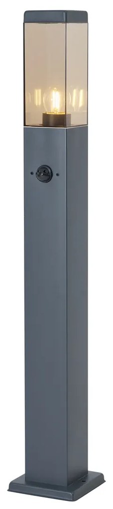 Buitenlamp antraciet met smoke glas 80cm IP44 met stopcontact en bewegingssensor - Malios Modern E27 IP44 Buitenverlichting