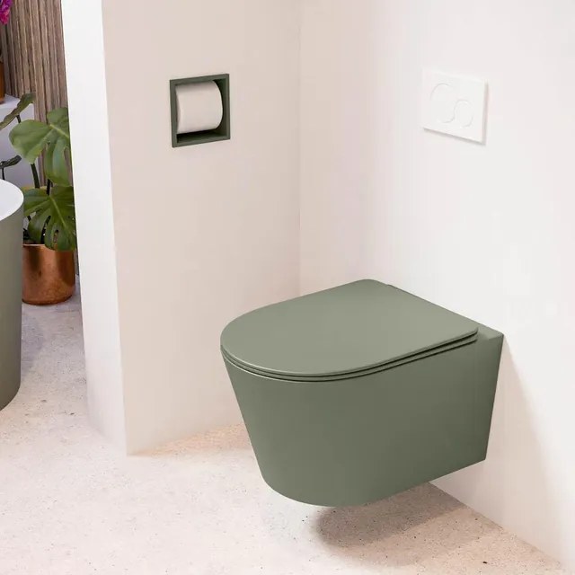 MONDIAZ LAVIE wandclosetpack - 36x53cm - diepspoel - rimless - Army (groen) - softclose - quick-release - toiletzitting - Army (groen) LAVIEsetArmArm