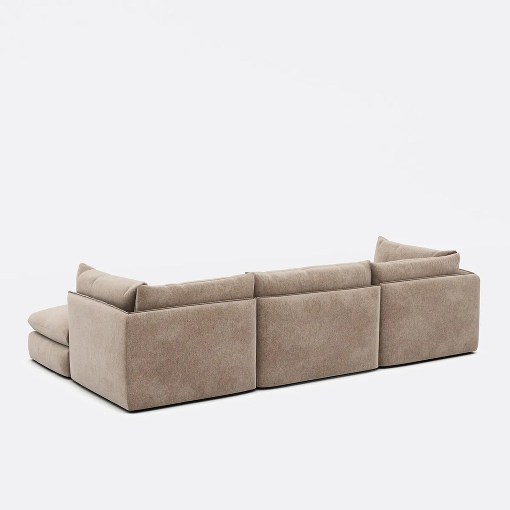 Modulaire 3-zitsbank met poef, gemêleerd polyester, Malo