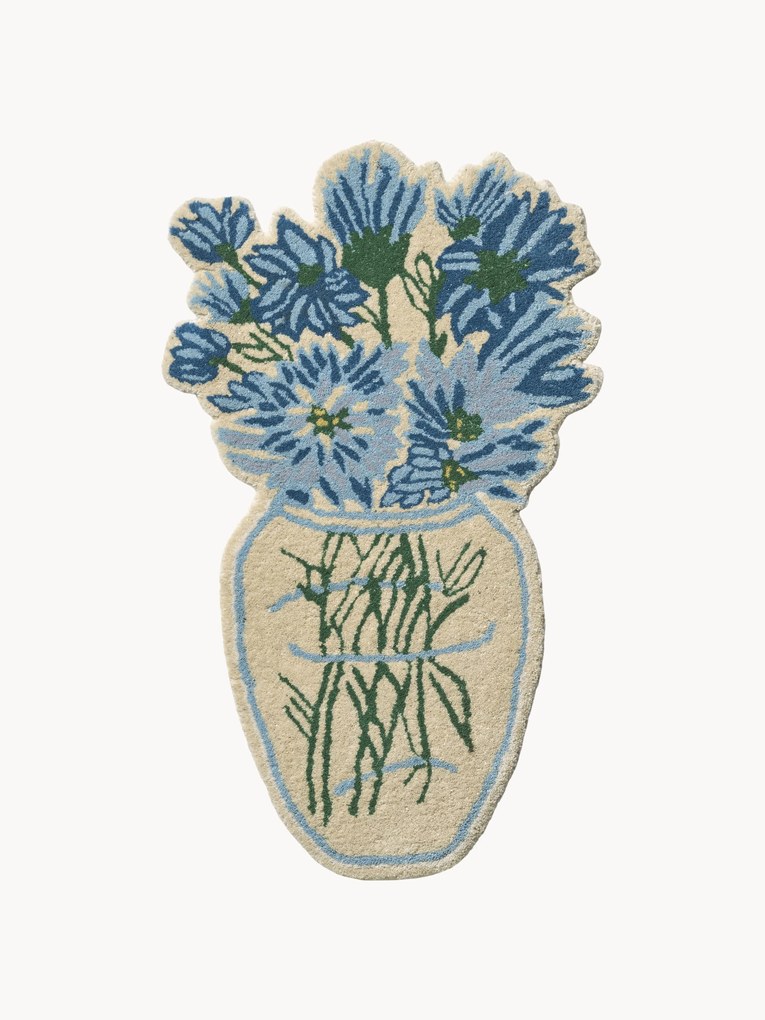 Handgetuft vloerkleed Blue Daisy van wol