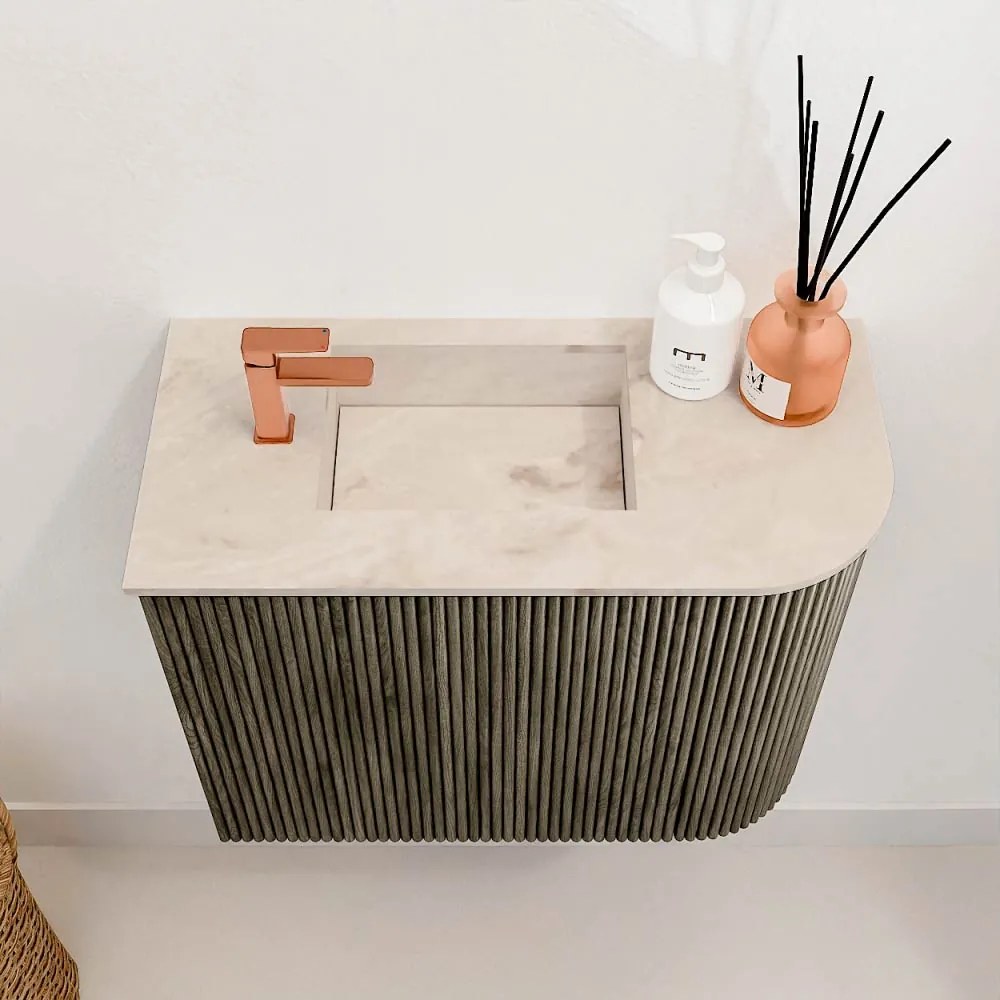 Mondiaz Joya DLux 50cm toiletmeubel ronding rechts shadow met wastafel faye links 1 kraangat frappe