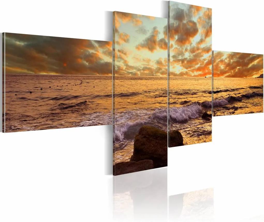 Schilderij - Zonsondergang aan Zee, 4luik