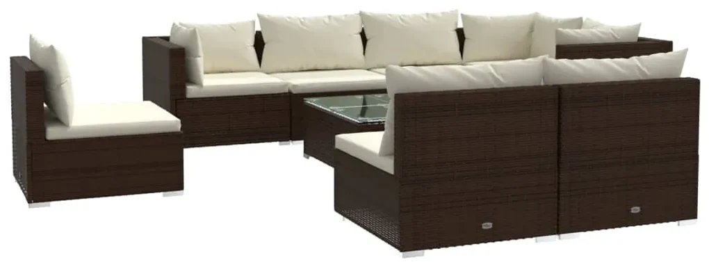 vidaXL 9-delige Loungeset met kussens poly rattan bruin