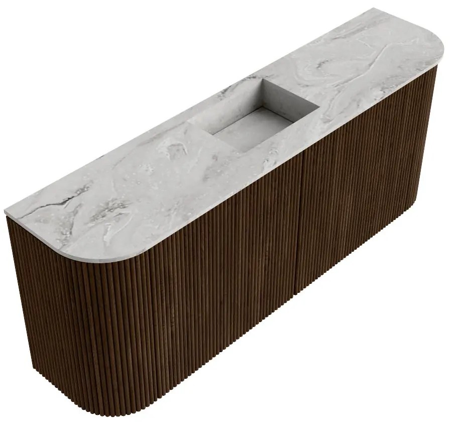 Mondiaz Joya DLux 105cm toiletmeubel ronding links/rechts walnut met wastafel faye midden 1 kraangat glace