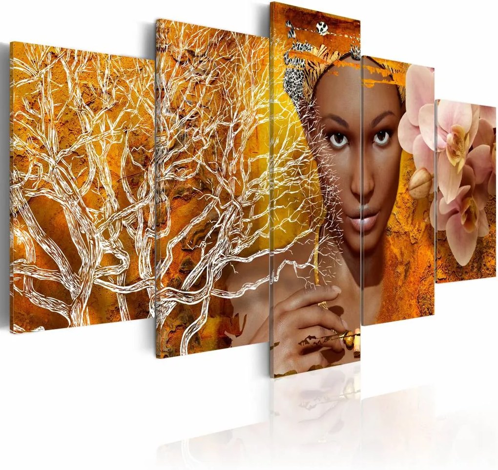 Schilderij - Verhalen uit Afrika, Oranje,  5luik