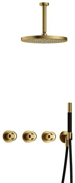 Hotbath Cobber IBSW70 Regendoucheset inbouw - 15cm plafondarm - 30cm ronde hoofddouche - staafhanddouche - Geborsteld messing PVD IBSW70BBP25
