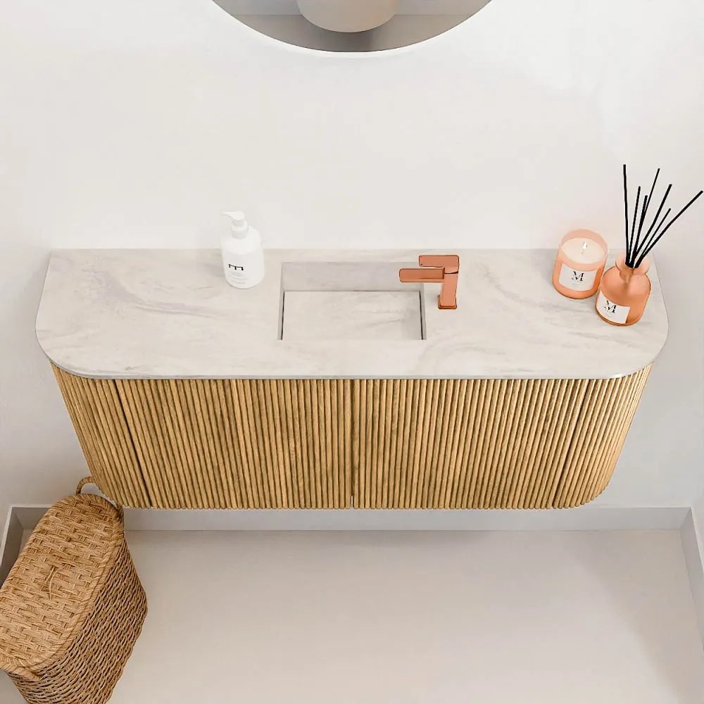 Mondiaz Joya DLux 95cm toiletmeubel ronding links/rechts oak met wastafel faye midden 1 kraangat ostra