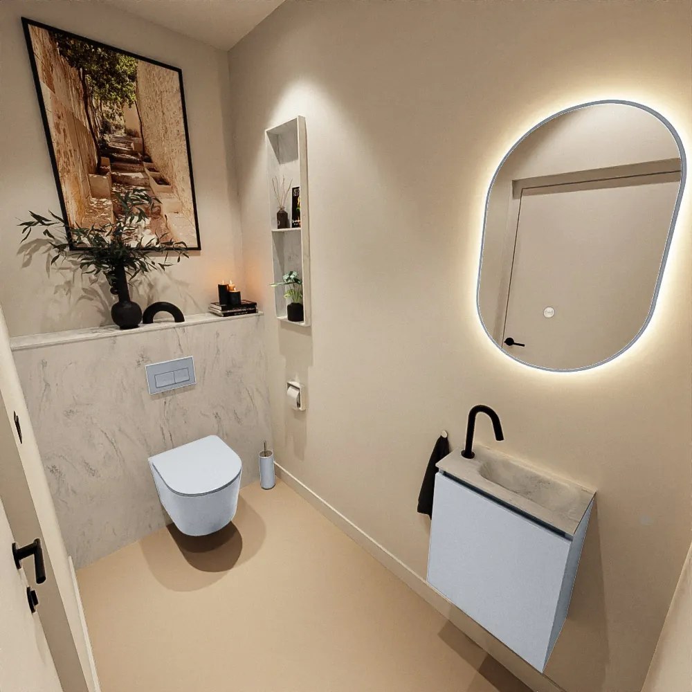 Mondiaz Ture DLux toiletmeubel 40cm clay met wastafel opalo rechts met kraangat