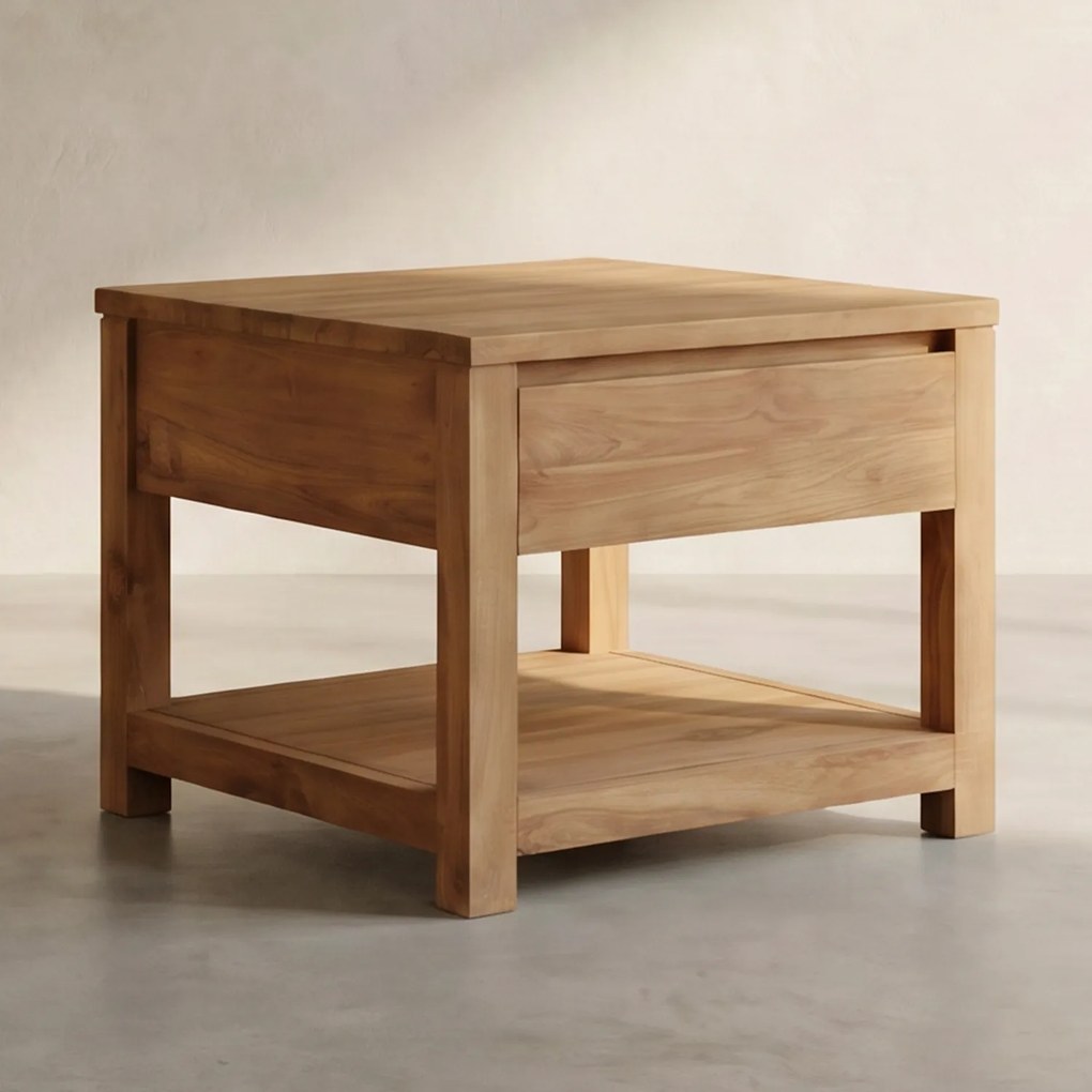 Bijzettafel Teakhout Met Lade - 60 X 60cm.