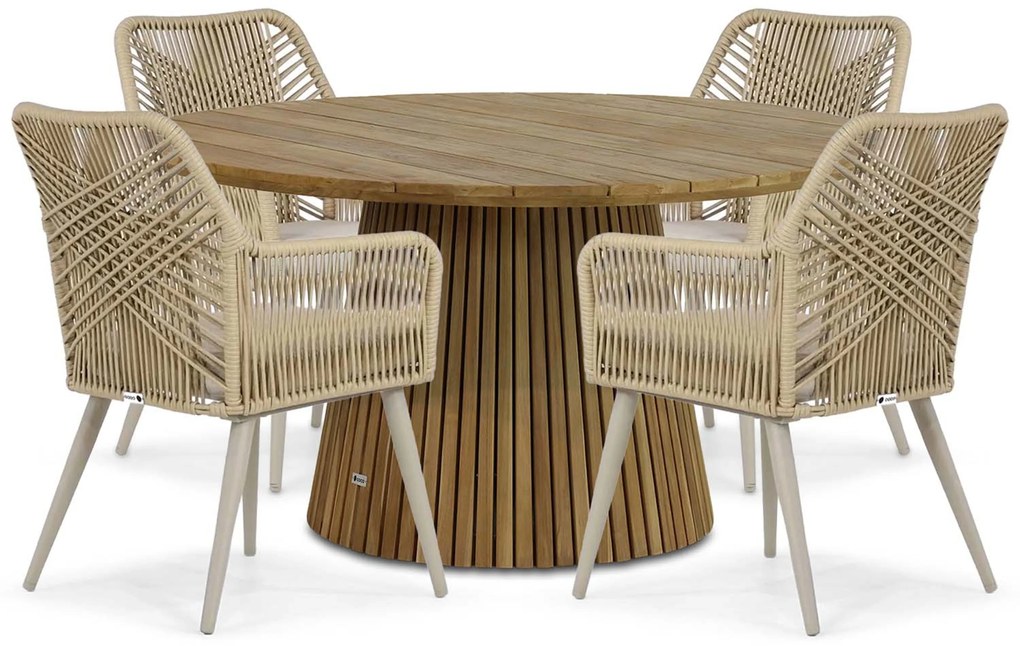 Tuinset Ronde Tuintafel 4 personen 140 cm Aluminium/wicker Taupe Coco Vedra/Fungo