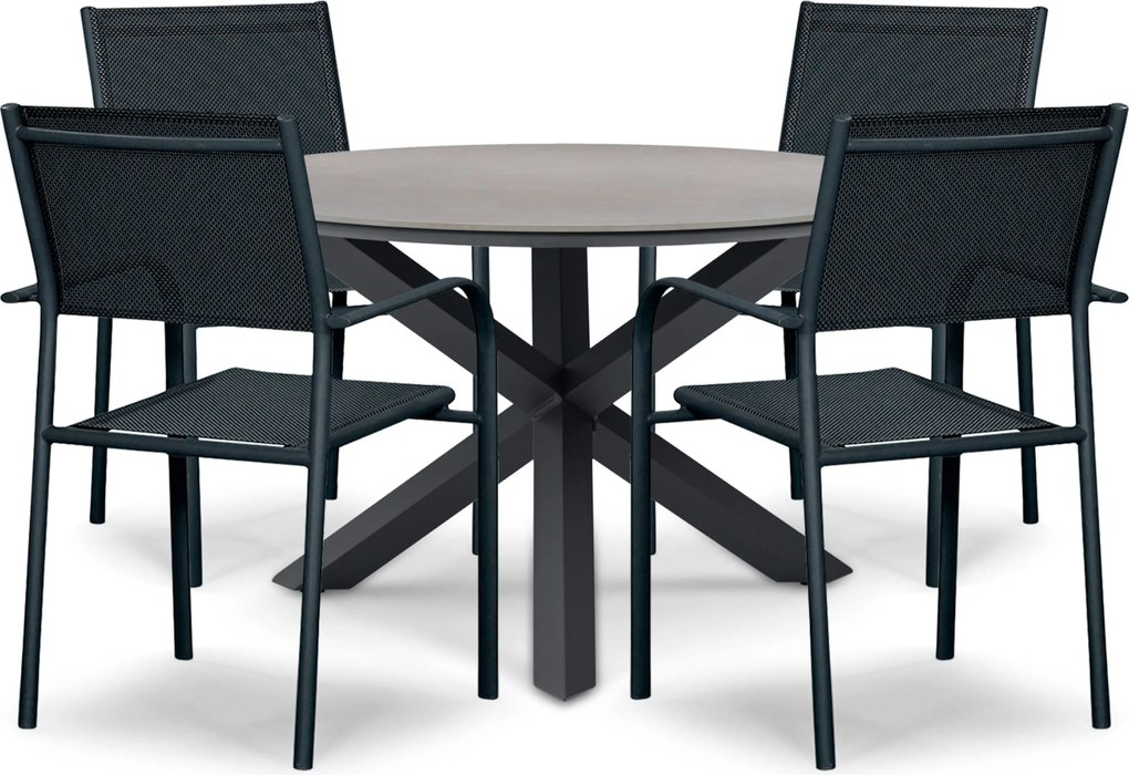 Tuinset Ronde Tuintafel 4 personen 120 cm Aluminium Grijs  Presto Brentino/Xento