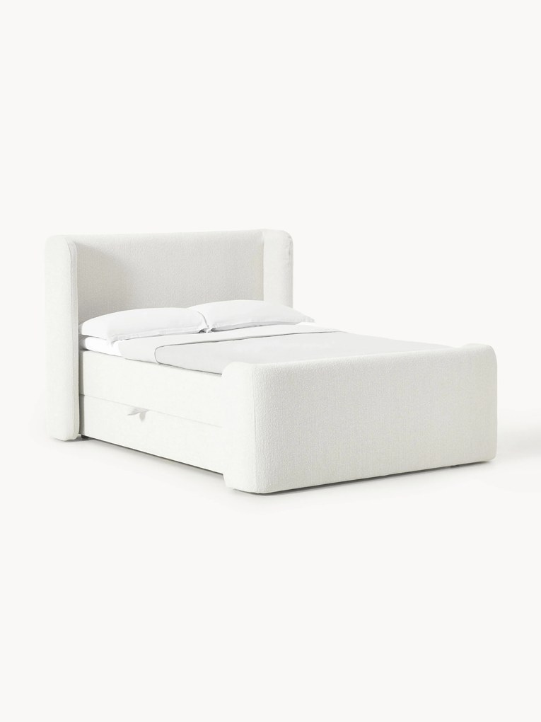 Bouclé boxspring bed Perla met opbergruimte