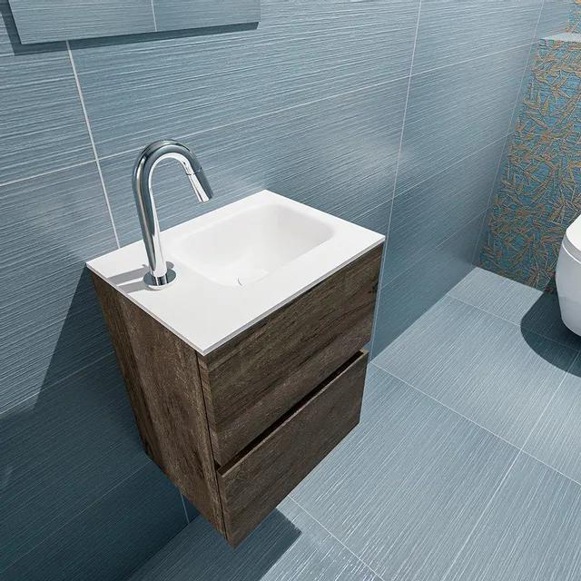 MONDIAZ ADA Toiletmeubel - 40x30x50cm - 1 kraangat - 2 lades - dark brown mat - wasbak rechts - Solid surface - Wit FK75342002