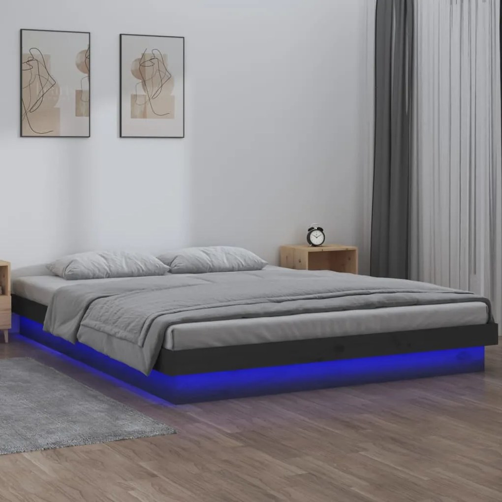 vidaXL Bedframe LED massief hout grijs 160x200 cm