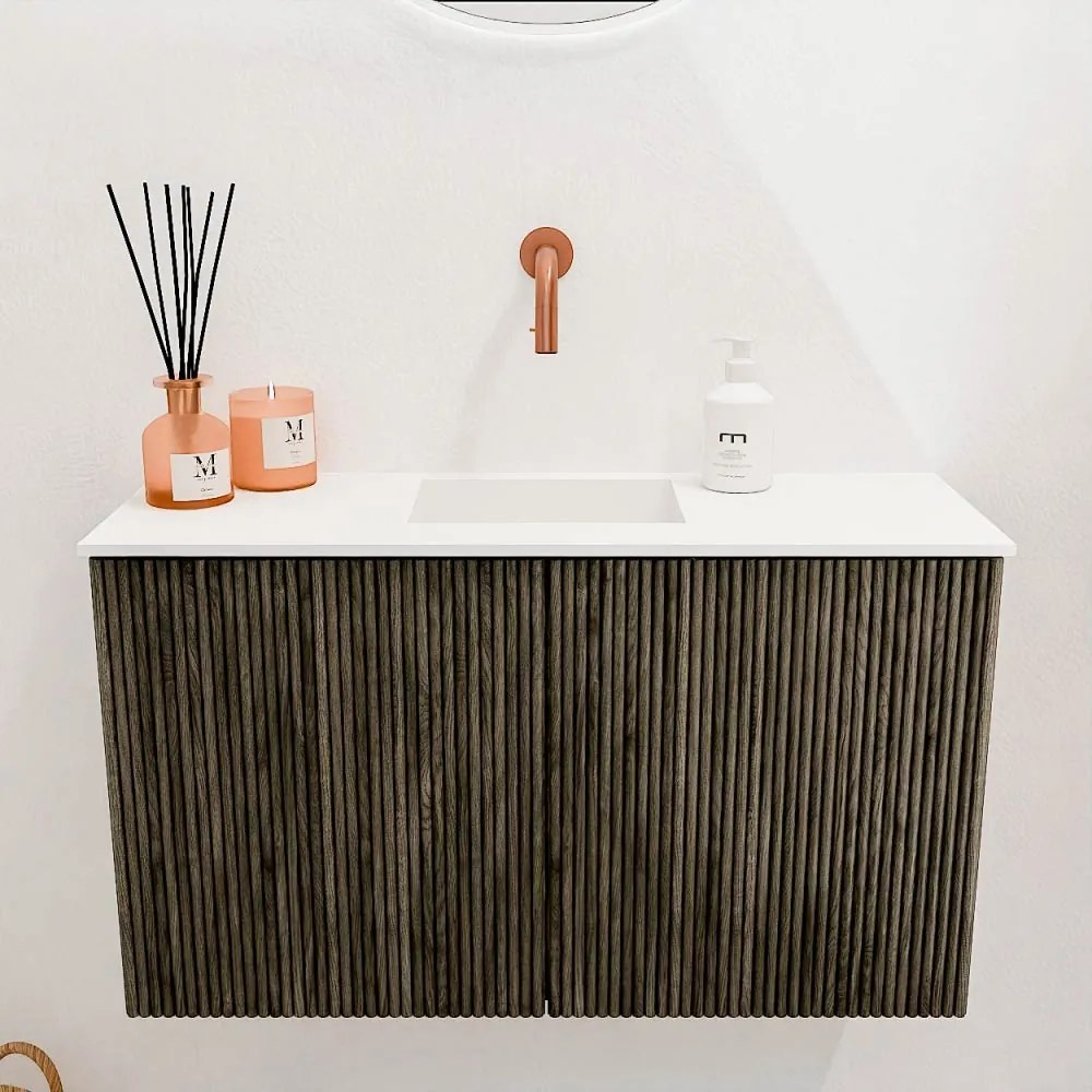 Mondiaz Joya 70cm toiletmeubel shadow met wastafel faye midden zonder kraangat talc